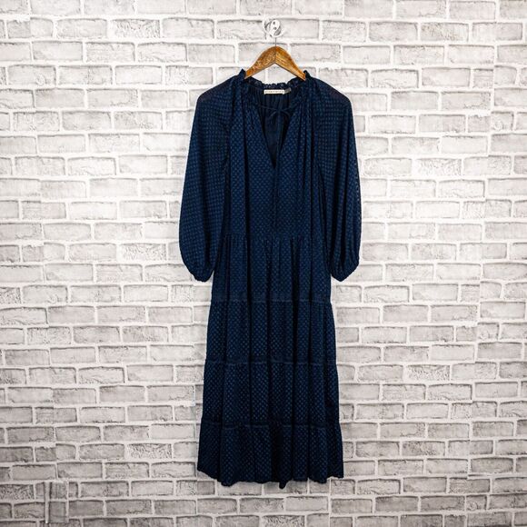 Alice + Olivia Layla Tiered Silk Midi Dress in Blue Women's Size Medium - Picture 11 of 11